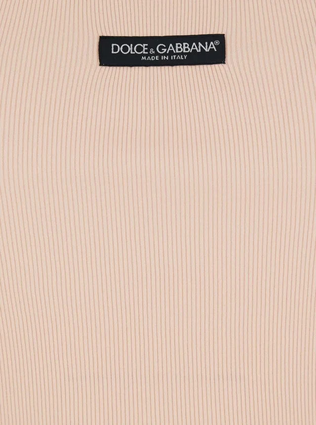 DOLCE E GABBANA Pink Sleeveless Top with Round Neck and Logo Patch on the Front in Cotton for Women in Pink, photo 5 of 6 from Gaudenzi Boutique