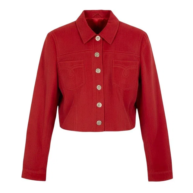 Versace Gianni Vintage Jacket Medusa Button Red Silk in Red Silk from The Reluxe