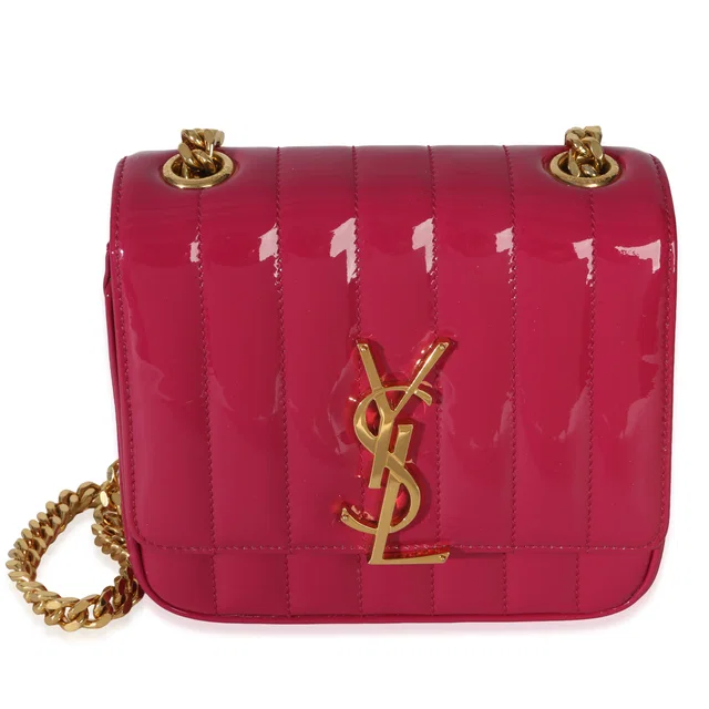 Saint Laurent Pink Patent Matelasse Monogram Small Vicky Chain Bag Leather Handbag in Pink Patent leather from HEWI