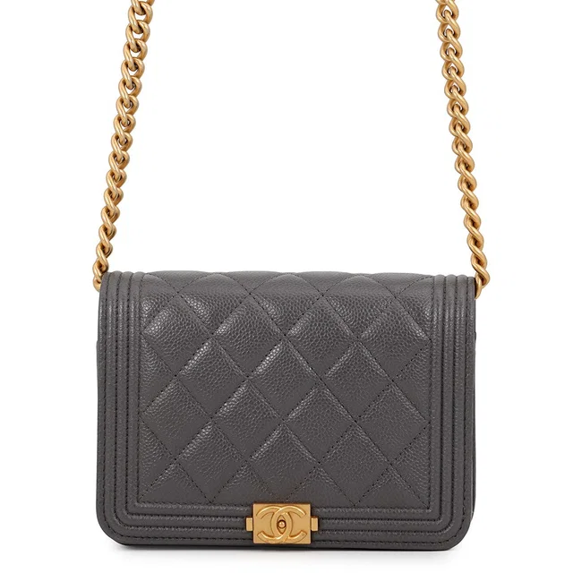 Boy Chanel Chain Wallet GrayA67364 Caviar Leather in Caviar leather from GALLERY RARE