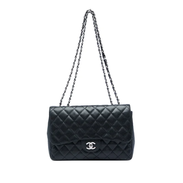 Black Chanel Jumbo Classic Caviar Single Flap Shoulder Bag in Black Caviar leather from Designer Revival