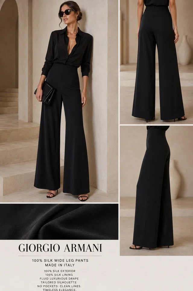 Quiet Luxury Giorgio Armani 100% Silk Wide Leg Black Pants Made Italy 50 Us 14 in black Silk from Poshmark