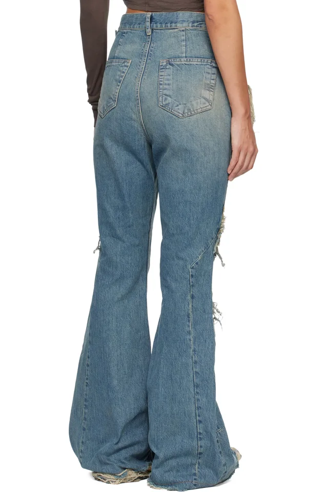 Rick Owens DRKSHDW Blue Temple Slivered Bootcut Jeans, photo 3 of 4 from SSENSE