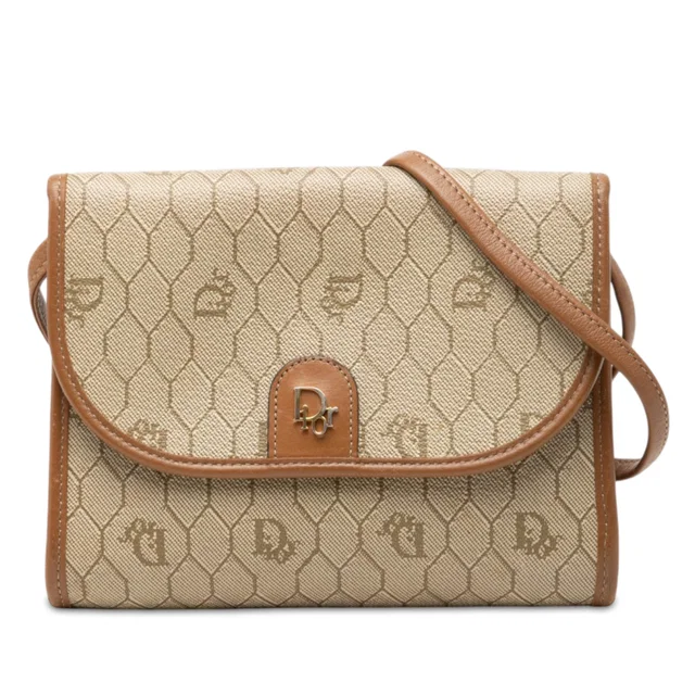 Beige Dior Honeycomb Coated Canvas Crossbody in Beige Coated canvas from Designer Revival