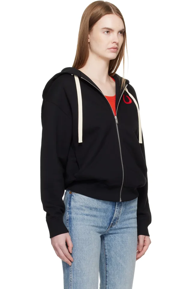 Jil Sander Black Cotton Terry Zip-Up Hoodie, photo 2 of 4 from SSENSE