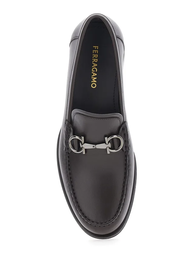 Ferragamo Brown Loafers with Metallic Gancini Detail on the Front in Leather Man in Brown 100% Calf, photo 8 of 8 from Gaudenzi Boutique