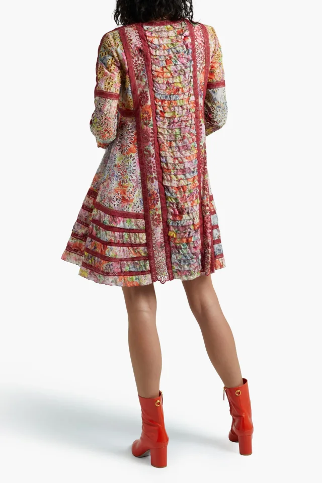 Valentino Garavani Floral-Print Broderie Anglaise Cotton Mini Dress in Claret, photo 3 of 4 from THE OUTNET