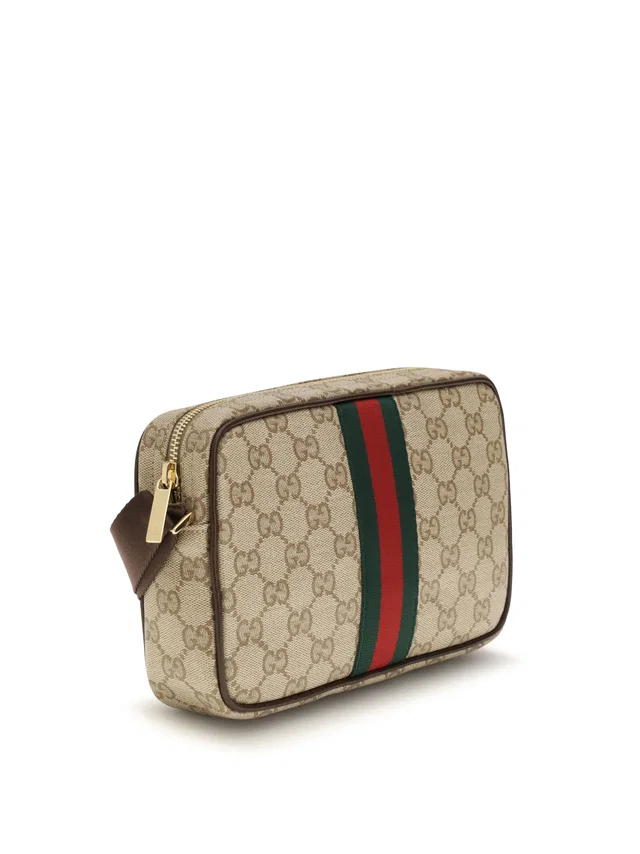 Gucci Gg Fabric With Web Stripe Shoulder Bag — Beige in Beige Nylon from HEWI