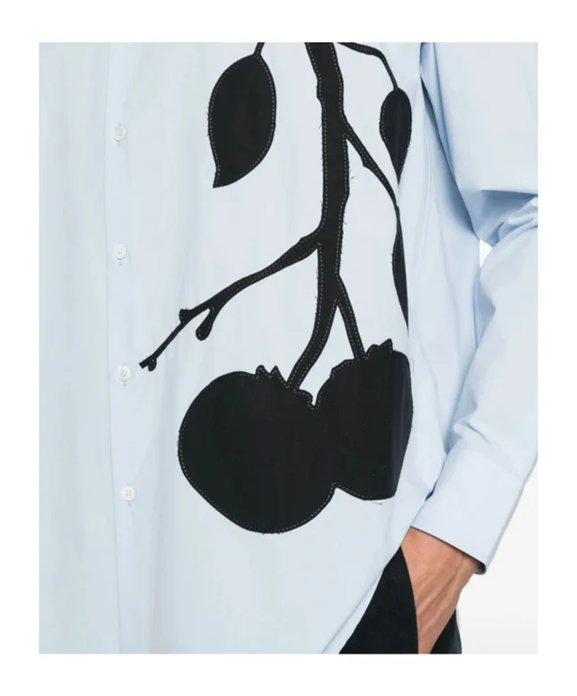 J.W.Anderson Mens persimmon applique shirt in pale blue, photo 4 of 4 from SENSER