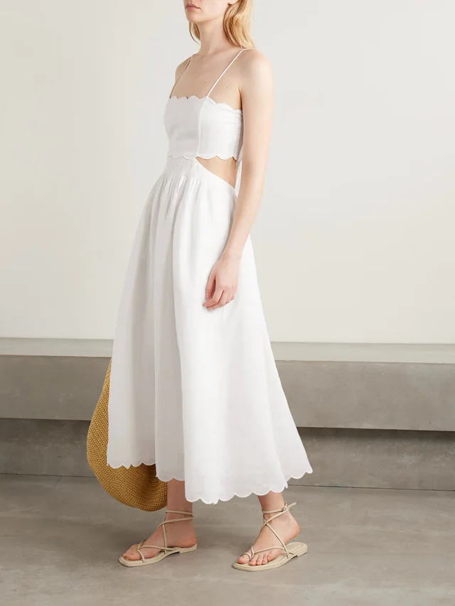 ZIMMERMANN Rhiannon cutout pleated scalloped linen-voile midi dress in White, photo 2 of 2 from NET-A-PORTER (Canada)