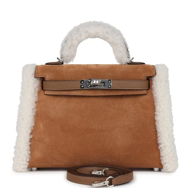 Hermès Teddy Kelly 20 Chamois Shearling and Swift Palladium Hardware in Swift leather from Madison Avenue Couture