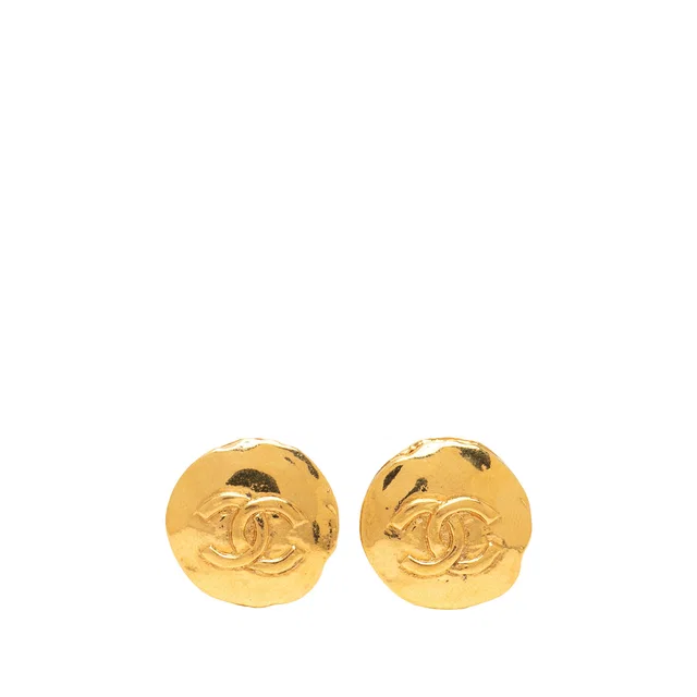 Gold Chanel CC Gold Plated Button Clip On Earrings in Gold from Designer Revival