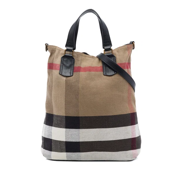 Brown Burberry Mega Check Canvas Tottenham Brit Satchel in Brown Canvas from Designer Revival