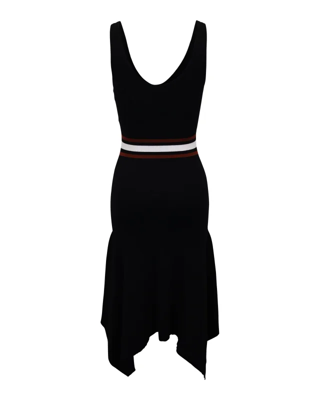 A.L.C. Anders Handkerchief Hem Knit Midi Dress in Black Viscose in Black, photo 3 of 6 from ShopSimon