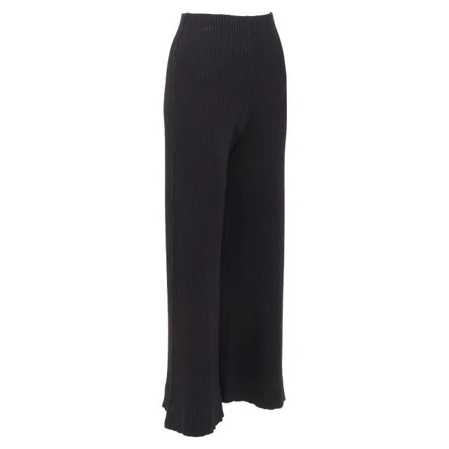 Balenciaga viscose blend ribbed wide leg cropped pants in black, photo 3 of 6 from ShopSimon