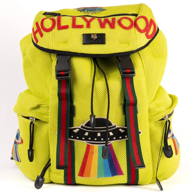 Gucci Applique Hollywood Rucksack Nylon/Mesh Bag - Yellow in Yellow Nylon from H&T