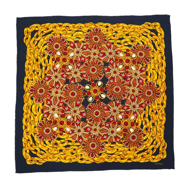 Chanel Vintage Jewelry Pattern Scarf Navy Silk in Navy Silk from Luxury Promise
