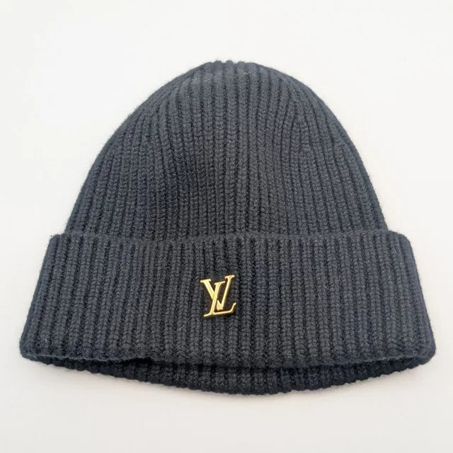 Louis Vuitton Spark Noir Black Knit Hat Beanie Logo in Black Cashmere from The Reluxe