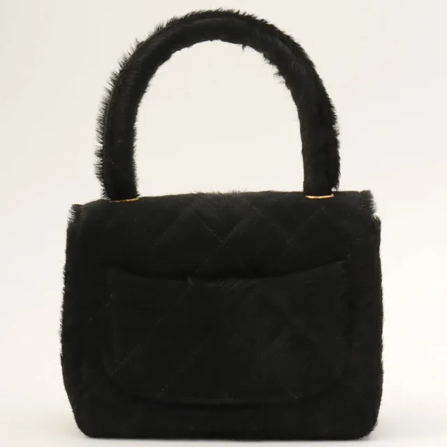 Circa 1992 Chanel CC Turnlock Mini Handbag in Black Calf Hair in Black from VINTAGE QOO TOKYO, photo 2 of 10