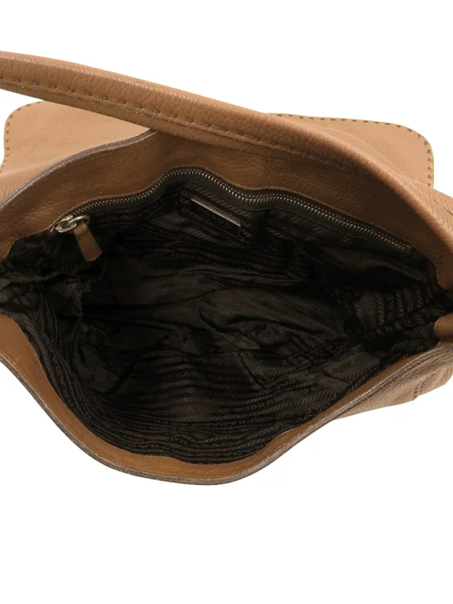 Prada Logo Plate One-Shoulder Bag Brown in Brown Leather from VINTAGE QOO TOKYO, photo 5 of 10