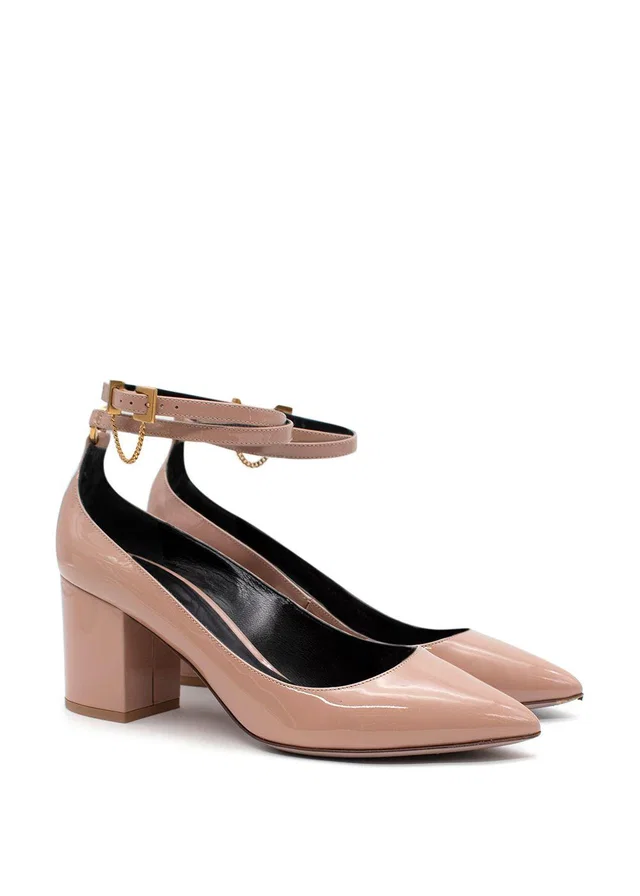 Valentino Garavani Dusty-Pink Patent Point Toe Block Heeled Pumps in Pink Patent leather from HEWI