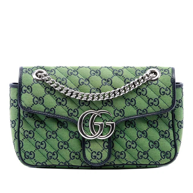 Green Gucci Medium GG Marmont Matelasse Diagonal GG Canvas Shoulder Bag in Green Canvas from Designer Revival