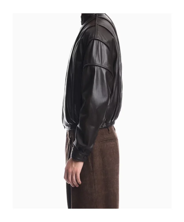 Emporio Armani Cropped nappa leather blouson jacket with a stand collar, photo 6 of 8 from SENSER