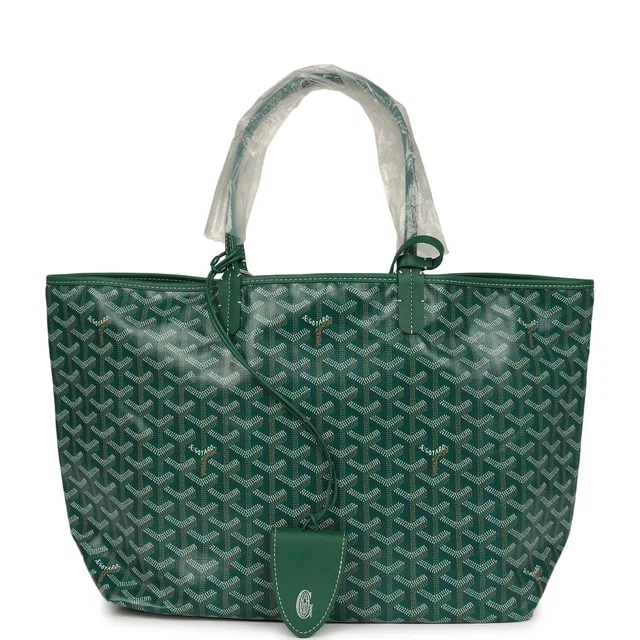 Goyard Goyardine Green Saint Louis PM Tote Bag Palladium Hardware in Green Canvas from Madison Avenue Couture