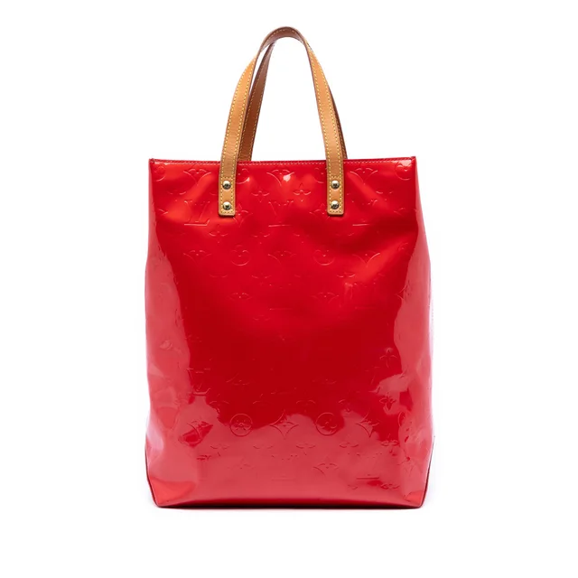 Red Louis Vuitton Monogram Vernis Reade MM Tote Bag in Red Leather from Designer Revival