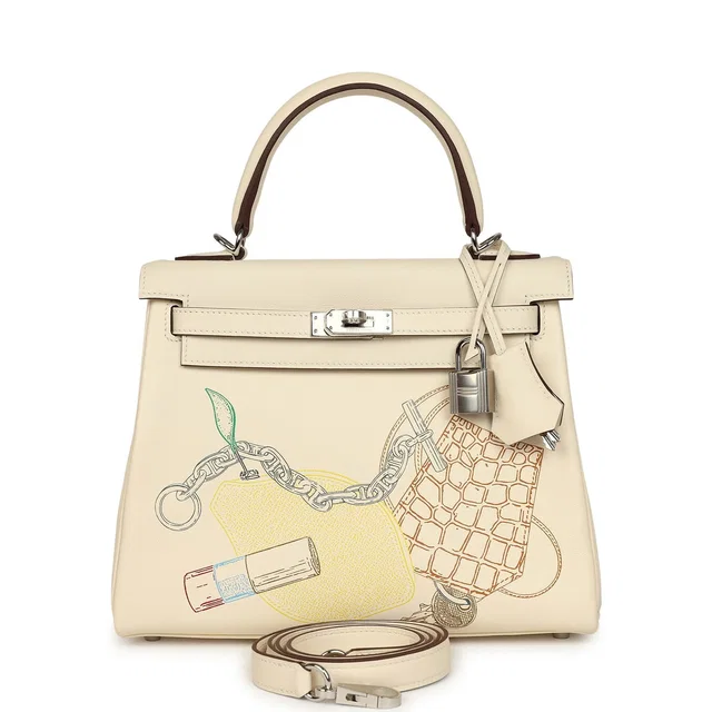 Hermès Kelly Retourne 25 "In & Out" Nata Swift Palladium Hardware in Swift leather from Madison Avenue Couture