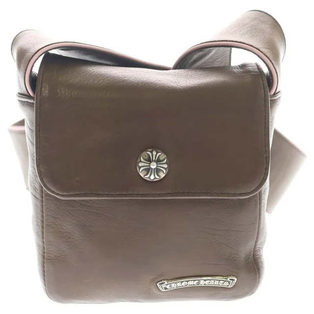 Chrome Hearts Hot Pot Cross Ball Button Leather Shoulder Bag Brown Silver in Brown Leather from The Reluxe