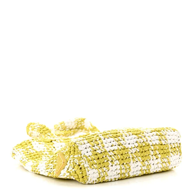 Prada Yarn Raffia Effect Crochet Embroidered Small Logo Tote Citron Yellow in Yellow Raffia from FASHIONPHILE, photo 4 of 9