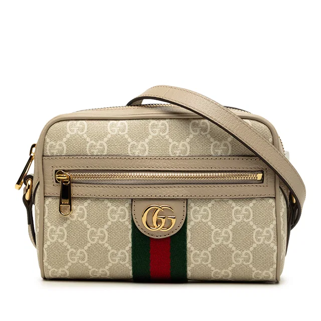 Beige Gucci Mini GG Supreme Web Ophidia Crossbody in Beige Coated canvas from Designer Revival