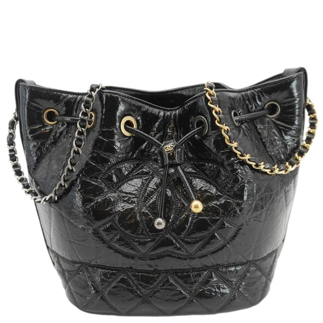 Chanel CC Drawstring Shiny Aged Calfskin Chain Shoulder Bag Black in Black Calfskin from Dallas Designer Handbags