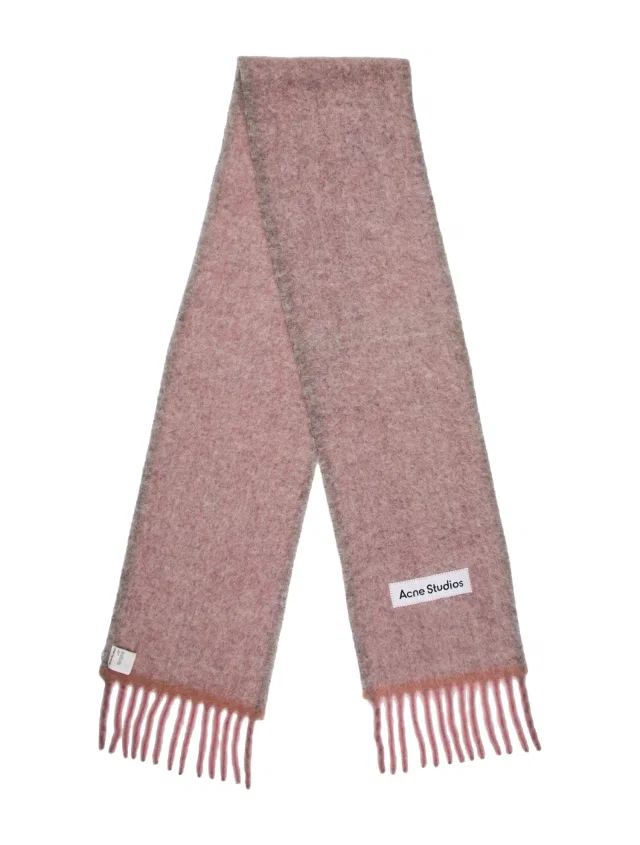 Acne Studios Alpaca Tweed Pattern Scarf in pink Tweed from The RealReal