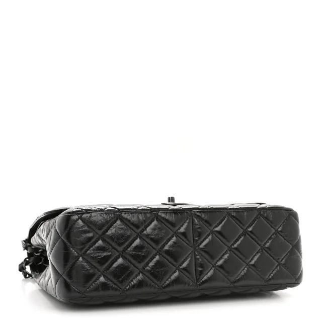 Chanel Shiny Crumpled Calfskin Quilted Jumbo Double Flap So Black in Black Calfskin from FASHIONPHILE, photo 4 of 14