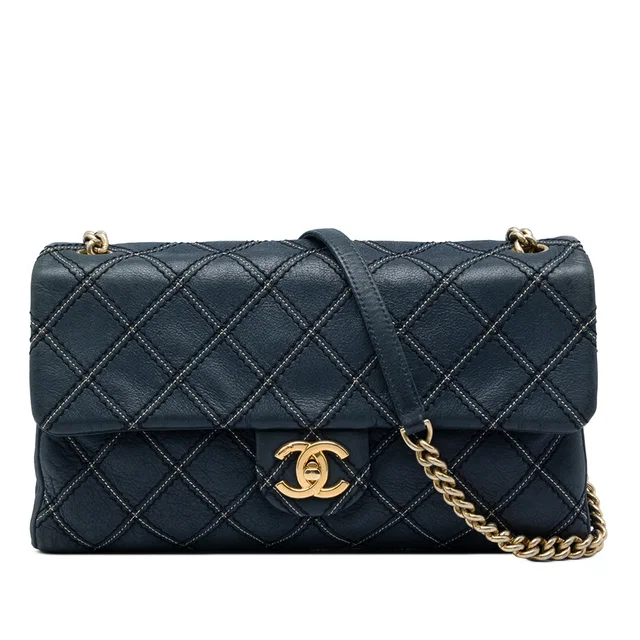 Blue Chanel Jumbo Quilted Calfskin Triple Stitched Flap Crossbody Bag in Blue Calfskin from Designer Revival