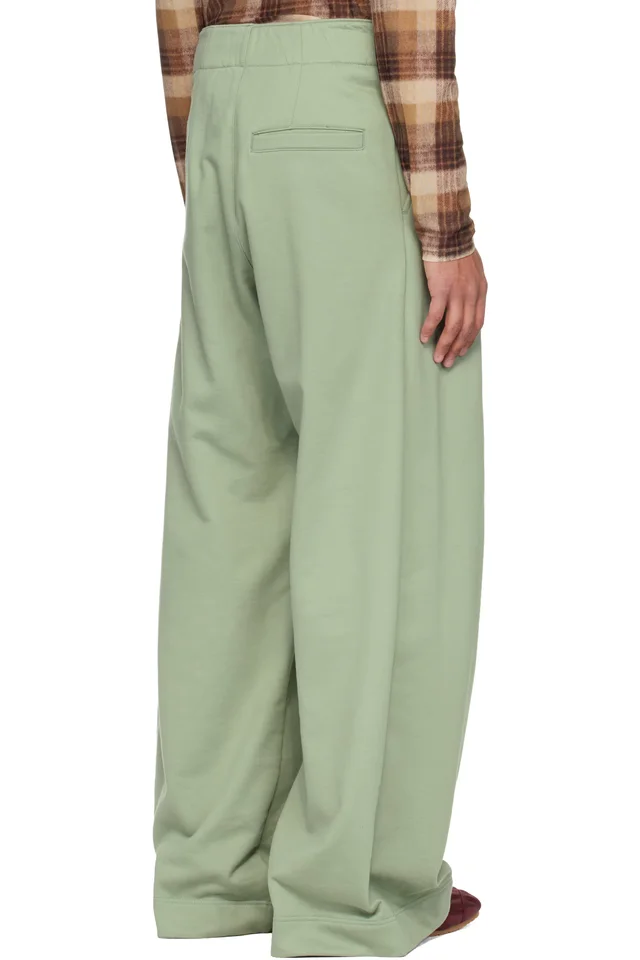 Dries Van Noten Green Pleated Sweatpants, photo 3 of 4 from SSENSE