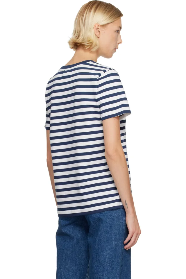 White & Navy Standard 'A.P.C. Brodé' T-shirt, photo 3 of 4 from SSENSE