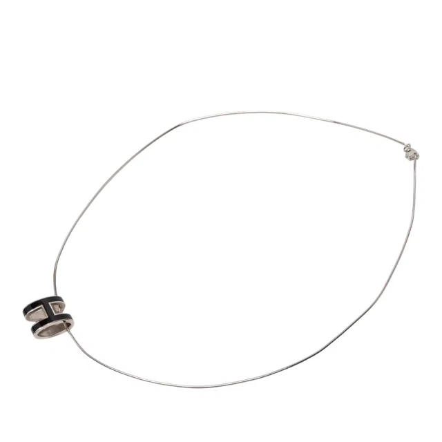 Black Hermès Enamel Pop H Pendant Necklace in Black from Designer Revival