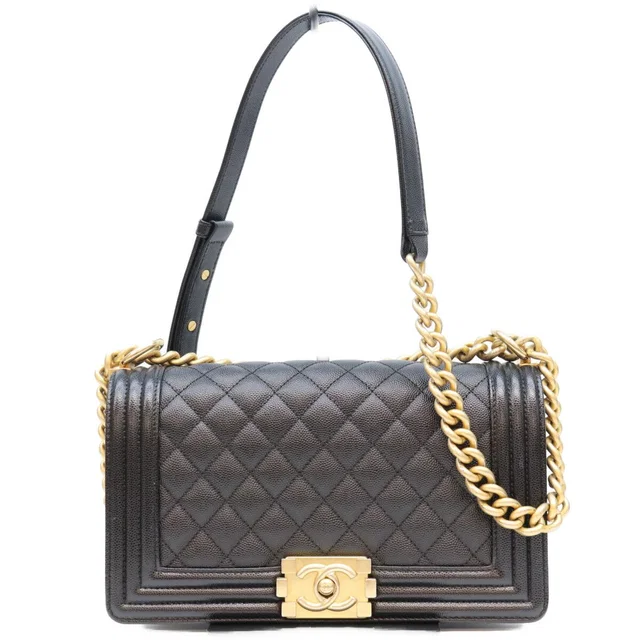 Chanel Black Caviar Gold Boy 25 Bag in Black Caviar leather from The Reluxe