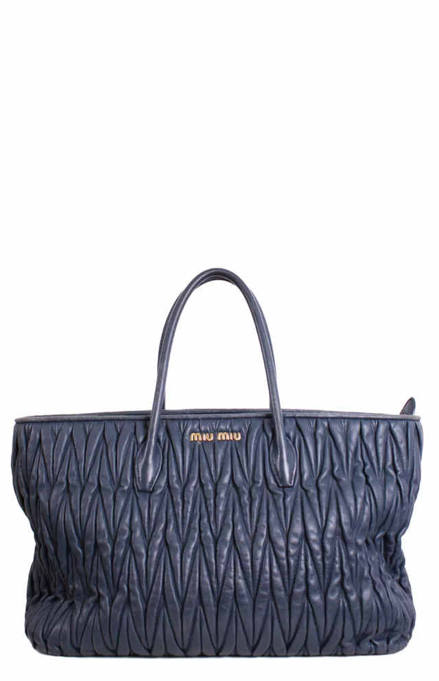 Miu Miu Matalasse Leather Tote Bag Navy in Navy Leather from Luxury Promise