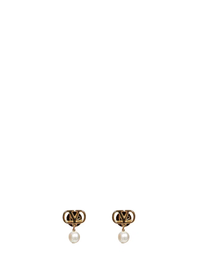 Valentino Garavani Vlogo Signature With Pearl Pendant Earrings — Gold Brass in Gold from HEWI