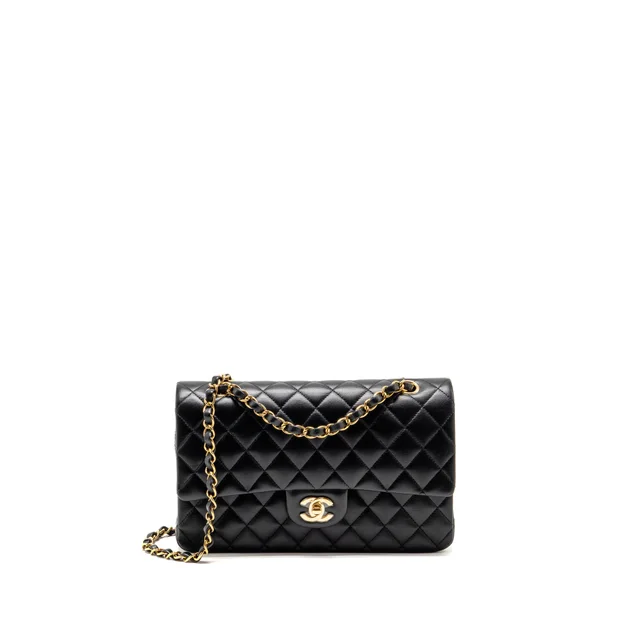 Chanel Medium Classic Double Flap Bag Lambskin Black GHW (Microchip) in Black Lambskin from EMIER