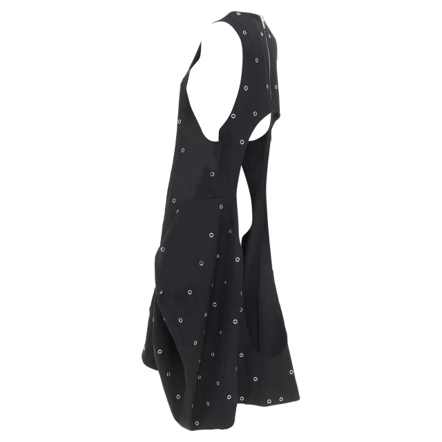 Comme des Garcons black wool silver grommet cut out pannier dress in black, photo 6 of 6 from ShopSimon