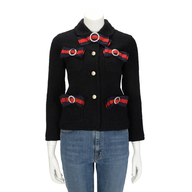 Gucci Bow Detail Jacket IT 38 in Black Tweed from Blue Spinach