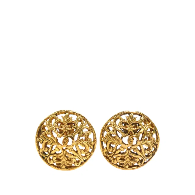 Gold Chanel CC Gold Plated Filigree Round Clip On Earrings in Gold from Designer Revival