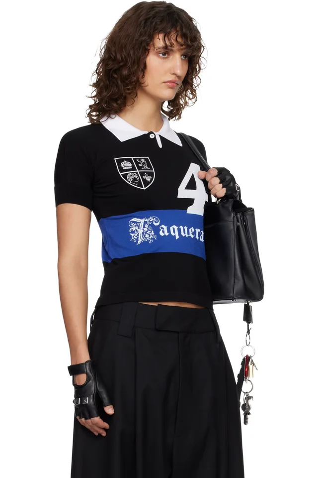 VAQUERA Black Striped Polo, photo 2 of 4 from SSENSE