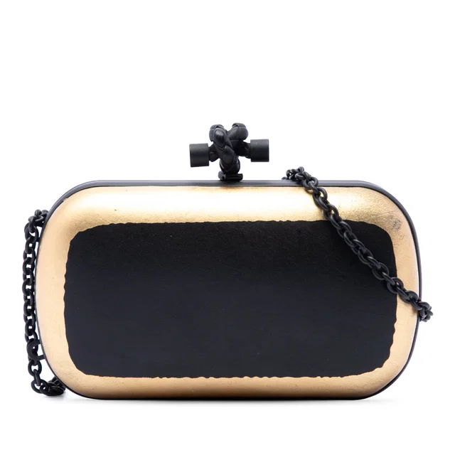 Black Bottega Veneta Bicolor Gilded Waxed Leather Knot Clutch with Chain Crossbody Bag in Black Leather from Designer Revival, photo 1 of 1