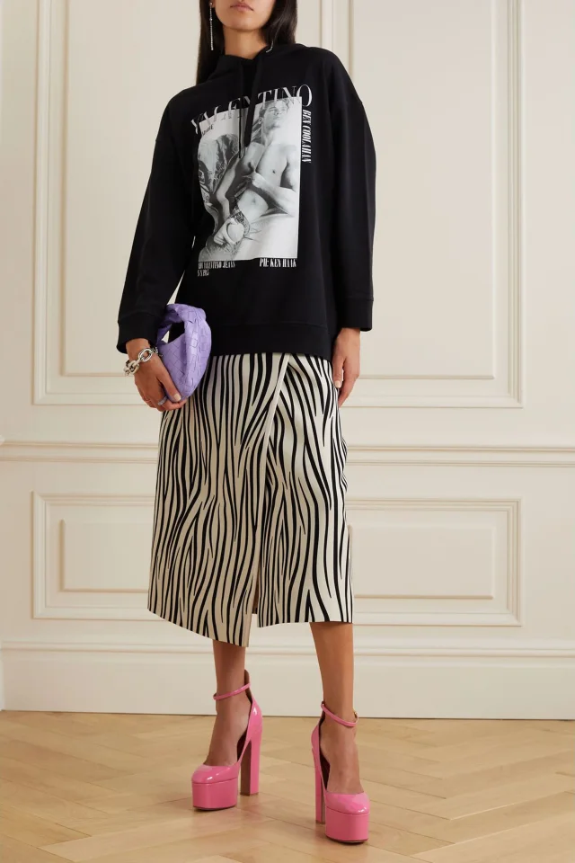 Valentino Garavani Zebra-Print Wool-Blend Midi Wrap Skirt in Black, photo 2 of 5 from THE OUTNET